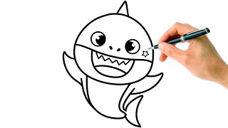 EASY HOW TO DRAW BABY SHARK 🦈 DRAW AND COLOR TUTORIAL 🌈✨ [upl. by Saduj]