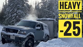 Cargo trailer camping in heavy snowfall and 25 degree weather [upl. by Parent]