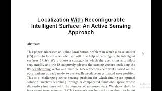 Localization With Reconfigurable Intelligent Surface An Active Sensing Approach [upl. by Nortyad]