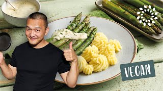 Spargel an EstragonSauce und Kartoffelpüree Rezept  Vegan [upl. by Amlas]