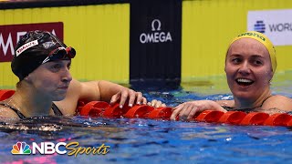 WORLD RECORD decides TitmusLedeckyMcIntosh 400 free quotrace of the centuryquot at Worlds  NBC Sports [upl. by Pedrick384]