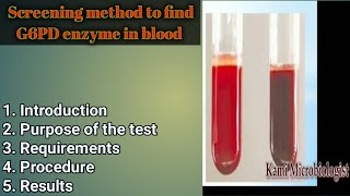 Screening method of G6PD enzyme blood test Lecture 3 [upl. by Anehsuc]