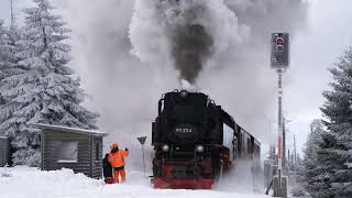 Die Brockenbahn mit Schnee und Dampf und Sonne  11 März 2023 [upl. by Cleasta]