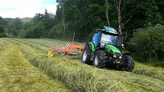 Heuernte  Schwaden am Hang mit Deutz Fahr und Fella TS 1402 [upl. by Kuhn]