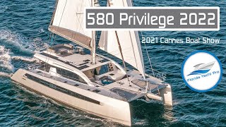 2022 Privilege 580  NEW Catamaran Walkthrough  2021 Cannes Yacht Festival [upl. by Nareht]