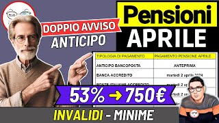 PENSIONI ➜ RITIRO APRILE  ANTICIPO PAGAMENTI PASQUA e AUMENTI X QUESTI PENSIONATI 📈 INVALIDI MINIME [upl. by Calderon850]