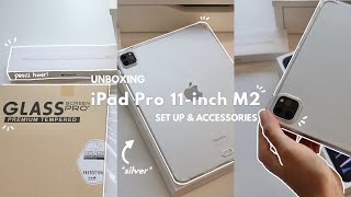 iPad Pro 11inch M2 Silver 🤍 Unboxing  Set up  Accessories [upl. by Weiman]