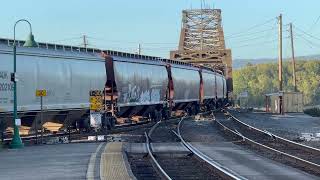 Eastbound Empty Unit Grain Train Lead By BNSF 5047  Columbia River Draw Bridge 92924 4K [upl. by Joellen443]