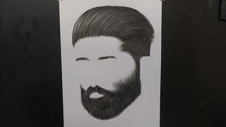 Male hair and beard sketching  charcoal pencil portrait drawing  Realistic hair sketch [upl. by Dauf]