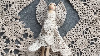 Stitchmas  20 minute Christmas angel tutorial using crochet doilies and wooden peg vlogmas [upl. by Leahcimnhoj384]