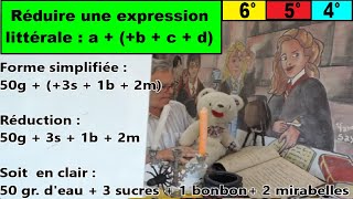 Initiation  Réduire une expression littérale avec «  » 6ème 5ème 4ème [upl. by Elleinwad]