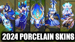 All New Porcelain Skins Spotlight 2024 Aurelion Sol Kindred Irelia MF Morgana Darius Graves LoL [upl. by Malin]