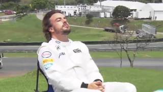 Fernando Alonso Sun Baking After Early Qualifying Retirement  Interlagos 2015 [upl. by Sianna670]