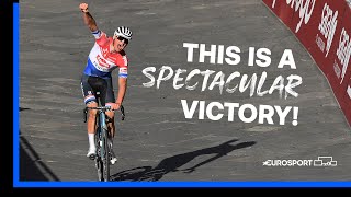 quotA Stunning Performancequot 🔥  Van Der Poel Claims Memorable 2021 Strade Bianche Title  Eurosport [upl. by Ahsenar308]