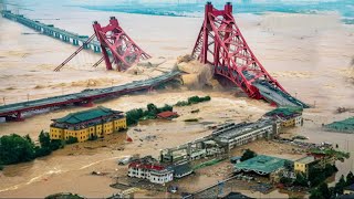 Footage of bridge destruction in China A giant stream of water hit Shangluo debris everywhere [upl. by Lena]