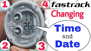 Time amp Date setting  How to Change  set time in Four button Digital sport watch  Fastrack NP38045 [upl. by Tulley268]