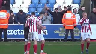 Robins players celebrate three points on the road at Colchester [upl. by Aneryc]