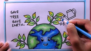 How To Draw Save earthsave the Tree Save earthWorld Earth Day Drawing [upl. by Timotheus]