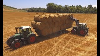 Drone Ramassage bottes de paille 🌾  Fendt 312 Vario  Fendt 514 Vario  Remorque Mazeron  2018 [upl. by Luing269]