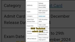 RRB Technician Admit Card 2024 RRB Exam date 2024 RRB admit card RRB Exam Pattern 2024 rrb [upl. by Moscow]