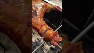 Freshly roasted whole lamb is steaming hot and sizzling meat roast food barbecue delicious [upl. by Nivej]