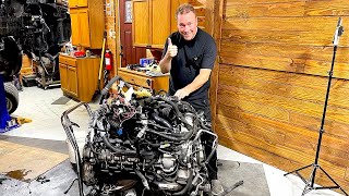 Part 2 BMW X6m X5M S63 Engine Removal [upl. by Ehtyde]