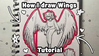 How I Draw Wings  Art Tutorial  Thanks for 15k [upl. by Viviene]