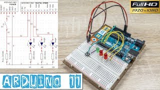 Arduino11Câblage DELRésistancesRÉSISTANCE PULL DOWN  BOUTON POUSSOIR sur breadboard [upl. by Sergent195]