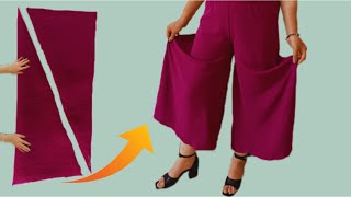 Very Easy how to Cutting and Trousers Stitching  Palazzo Skirt Pants Tutorial with for beginners [upl. by Schindler]