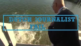 Dutch Journalist falls into water FAIL while interviewing the mayor of KAMPEN [upl. by Dahraf]