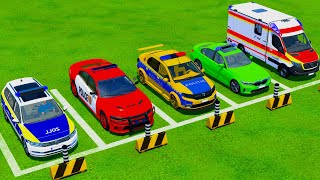 Double Flatbed Trailer Truck vs Speedbumps Train vs Cars  Flatbed Trailer  Farming Simulator 22 [upl. by Sacttler]