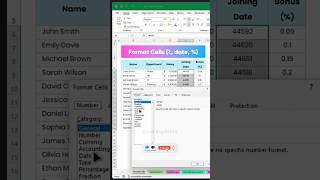 🖱️Format ₹ Currency 📅 Date 💯 Percentage in excel exceltips exceltutorial [upl. by Relluf845]