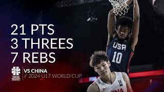 Jalen Haralson 21 pts 3 threes 7 rebs vs China 2024 U17 World Cup [upl. by Ardekan724]