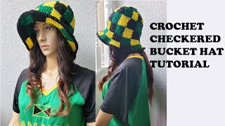 CROCHET CHECKERED BUCKET HAT TUTORIAL JAMAICA COLORS [upl. by Kelcey]