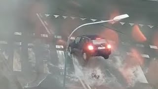 Downpour in Świdwin POLAND  Samochód wystrzelił w powietrze niecodzienne nagranie z ulewy polska [upl. by Bores]