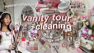 🩰 VANITY TOUR clean with me for 2024 aesthetic makeup amp skincare collection  organization storage [upl. by Thirion]