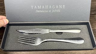 Tamahagane Damascus MV Stainless Steak Knife and Fork SET [upl. by Ahsotal203]