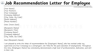 LETTER TEMPLATE How to Write Job Recommendation Letter for Employee Steps Guide  WritingPractices [upl. by Enixam]