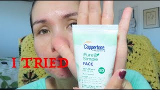 I TRIED COPPERTONE PURE AND SIMPLE FACE SPF 50  FAVE OF MINE [upl. by Fabria]