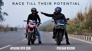 Pulsar Rs200 Vs Apache RTR 200 4v  Race Till Their Potential  Who Will Win [upl. by Osric]