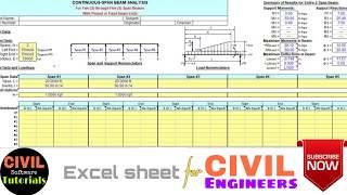 All Beam Analysis Through Excel Sheet lecture  structuralengineering  CIVIL Software Tutorials [upl. by Burris]