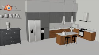 Kitchen Interiors with Blender Kit  Blender Interior Design Tutorial Part 1 [upl. by Enyaw]