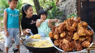 Mommy Sreypov Yummy crispy chicken with vegetable cook for children [upl. by Skcirdnek]