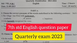 7th std quarterly exam English question paper 2023 englishquestionpaper2023 [upl. by Bonner]