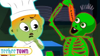 Halloween Party  Five Skeletons Cooking Pizza  Spooky Scary Songs By Teehee Town [upl. by Patricio96]