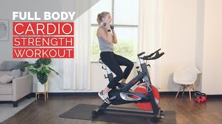 Full Body Cardio Strength Cycle Bike Workout with Weights [upl. by Annail]