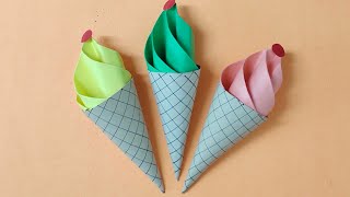 How to make paper ice cream cone  Paper ice cream cone craft  Origami craft ideas [upl. by Nurat]