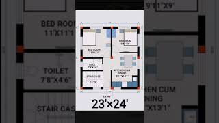 23 X 24 House Design ll 2BHK ll 23 X 24 Ghar Ka Naksha ll 23 X 24 House Plan ll Shortvideo [upl. by Catto553]