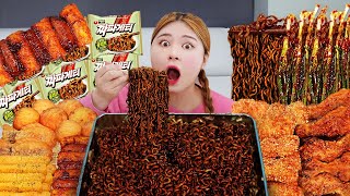 MUKBANG 직접 만든 짜파게티 멕시카나 치필링 양념치킨 먹방 BLACK BEAN NOODLES FRIED CHICKEN EATING SOUND  HIU 하이유 [upl. by Kirred]