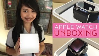 Unboxing Apple Watch  38 mm Stainless Steel in Black Sports Band ✨ [upl. by Arlie]